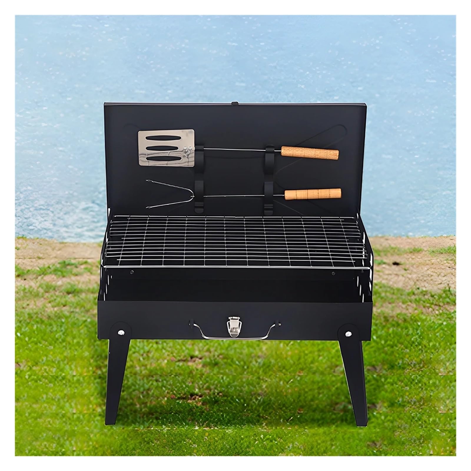 Przenośny wielofunkcyjny grill ze stali nierdzewnej – składany mini wędzarnia na imprezy na plaży i ogrodzie, idealne narzędzie do gotowania na świeżym powietrzu.