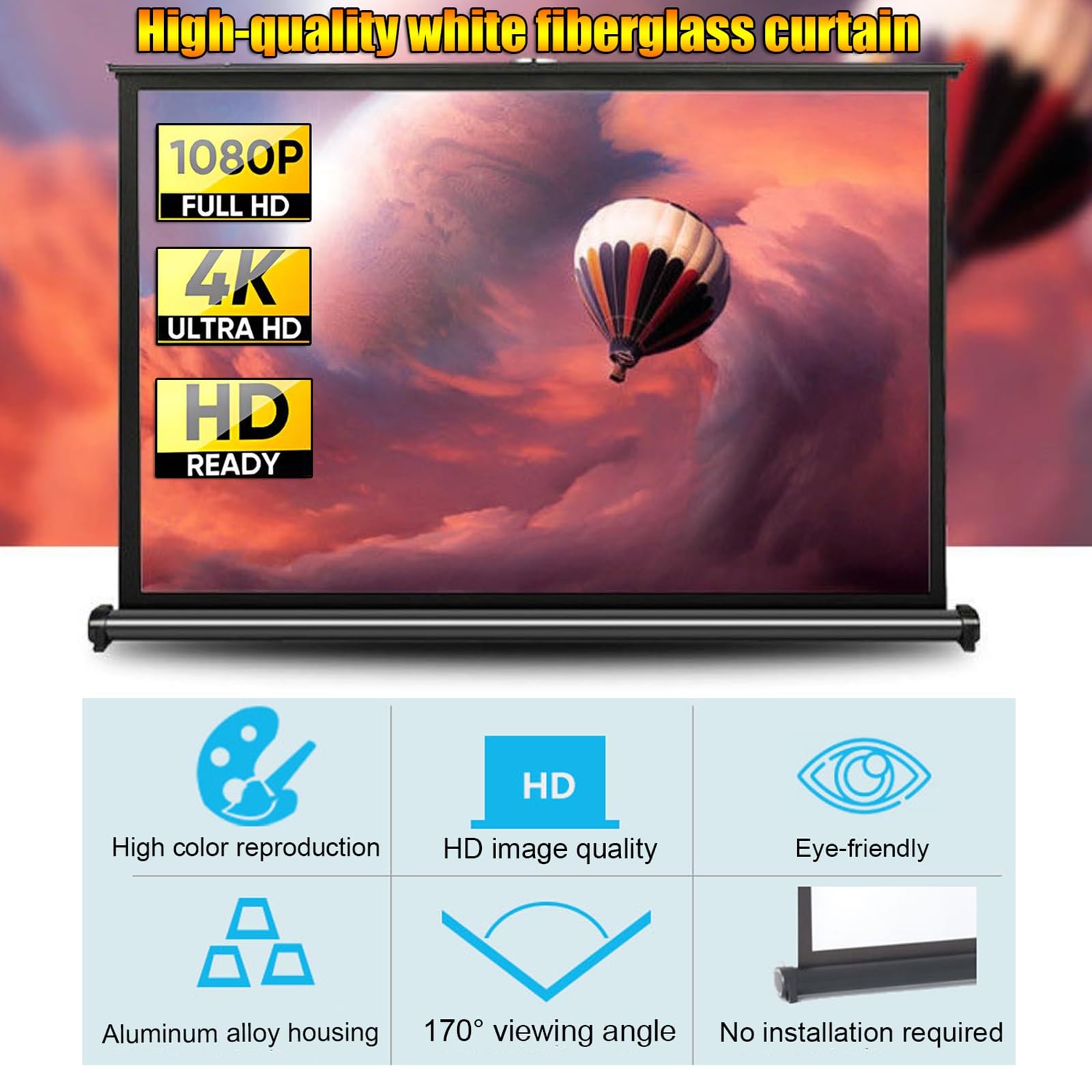 Telo Proiettore 30/40/50 pollici, Schermo per Proiettore da Tavolo Telo da Proiezione per Interni/Esterni 4K HD Home Theater Ufficio(30in(16:9))
