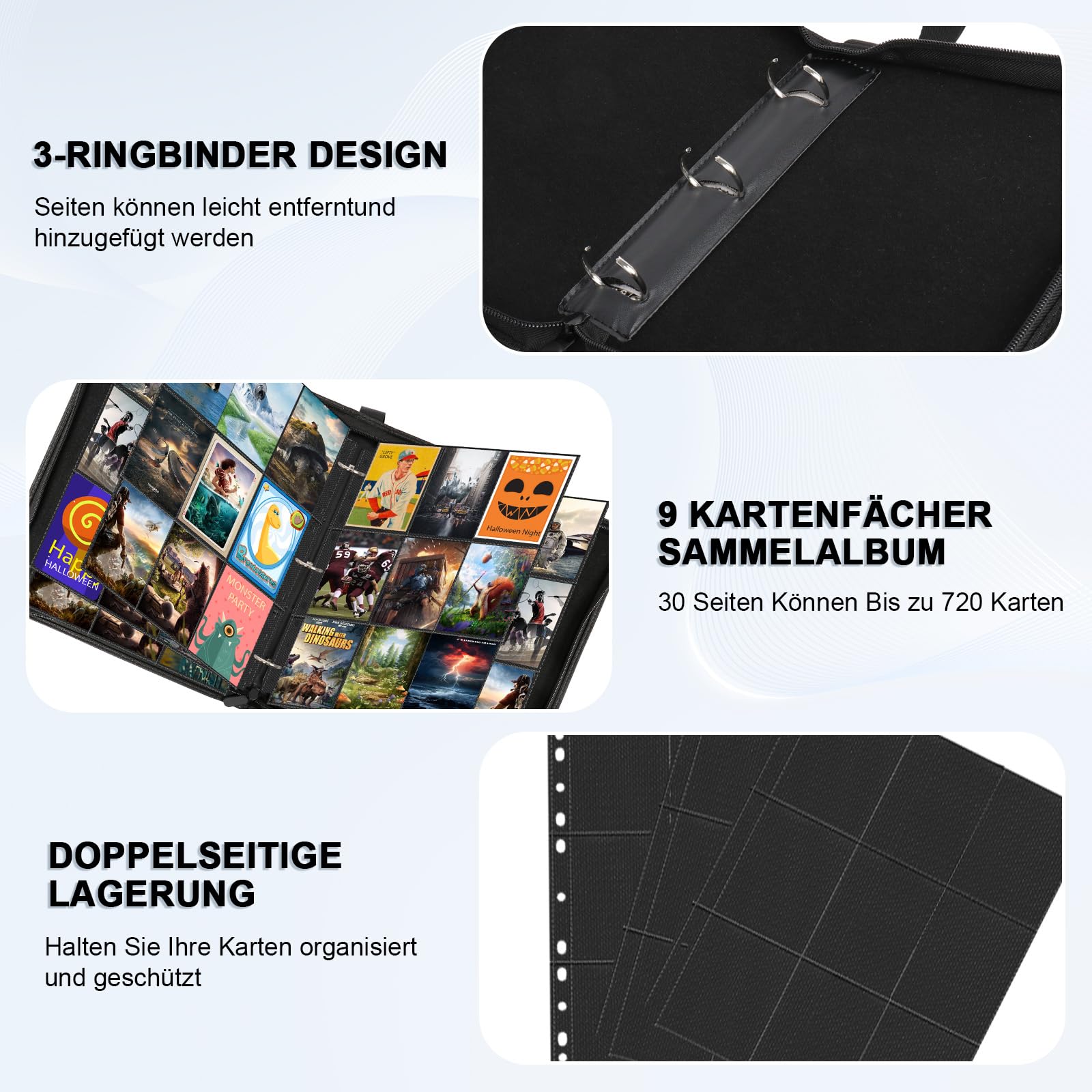 Trading Card Binder 9 Pocket,30 Pages Removable Sleeves Holds Up to 540 Card Folder,Card Album with Zippe for Collectible Games,Sports,TCG,MTG(Yellow) - Image 4