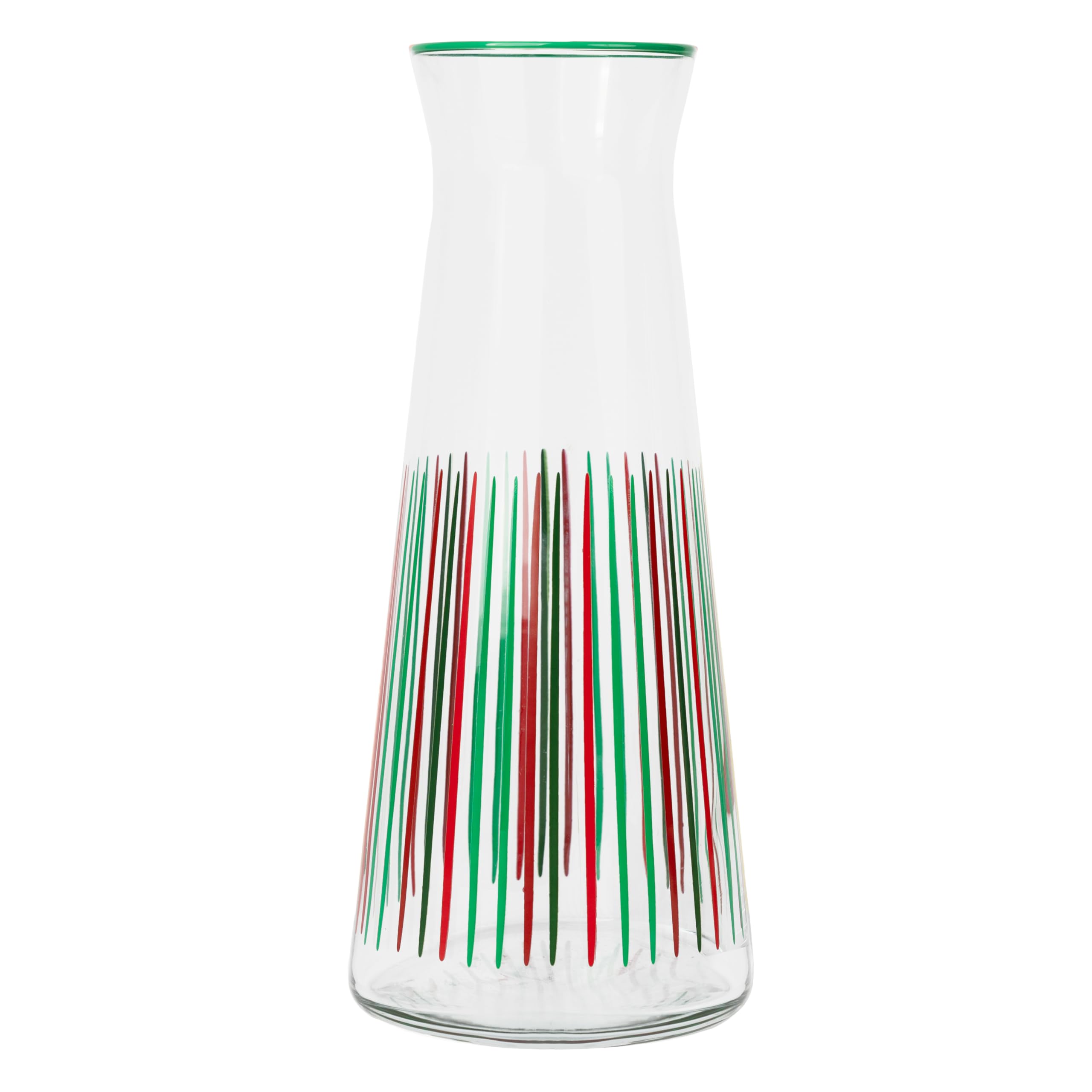Talking Tables Red, Green Striped Glass Jug Carafe Pitchers, 25 cm Narrow Neck Glass Carafes for Fridge, Water, Milk, Iced Tea, Juice, Beverage, Wine Decanter, Christmas, Secret Santa