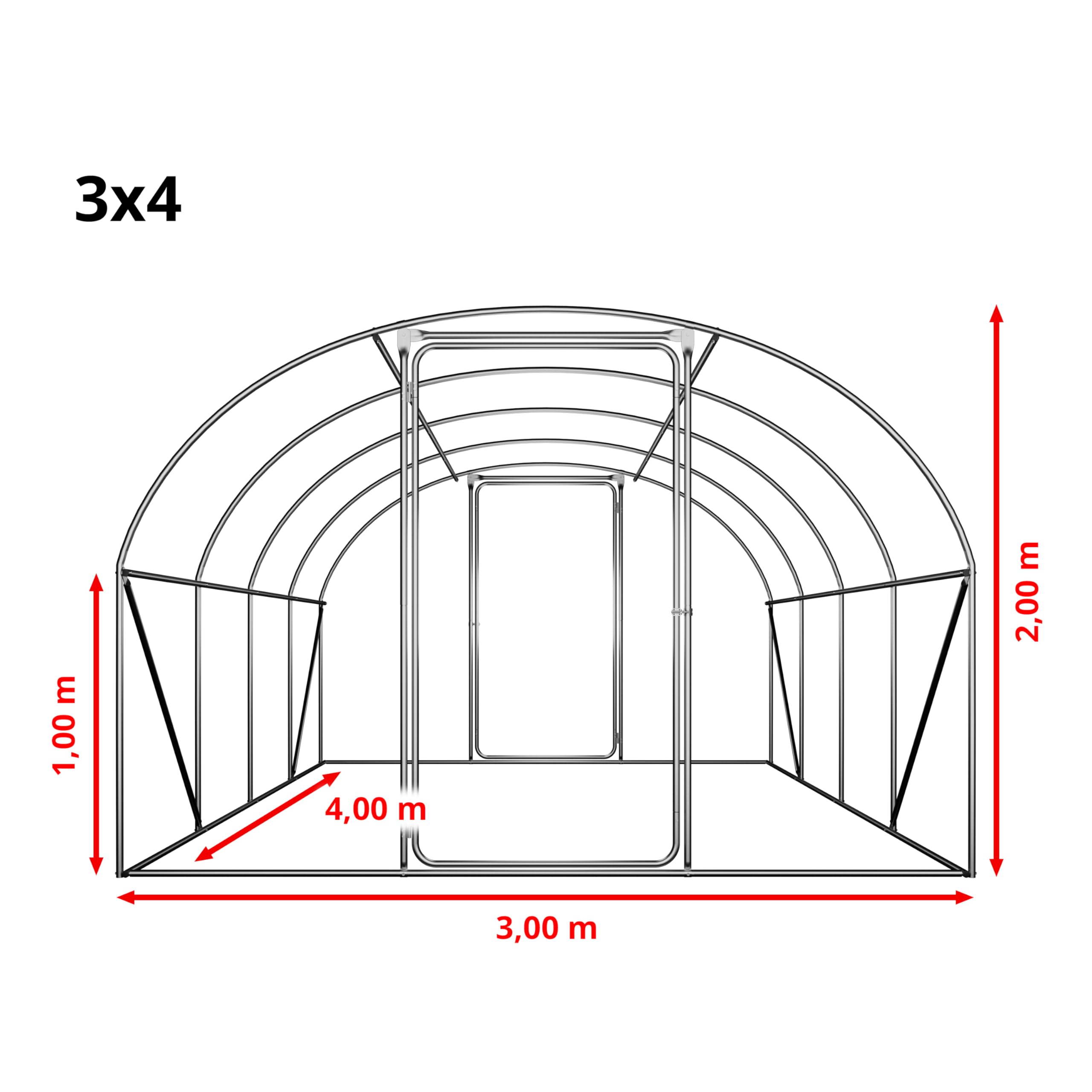 TOOLPORT Szklarnia tunelowa foliowa 3x4m Premium z obrotową konstrukcją drzwi plandeka PE 180 g/m² biała przezroczysta