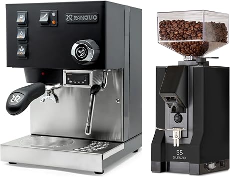 Rancilio Silvia +PID Espresso Machine | Eureka Silenzio 55 Espresso Grinder Bundle Black