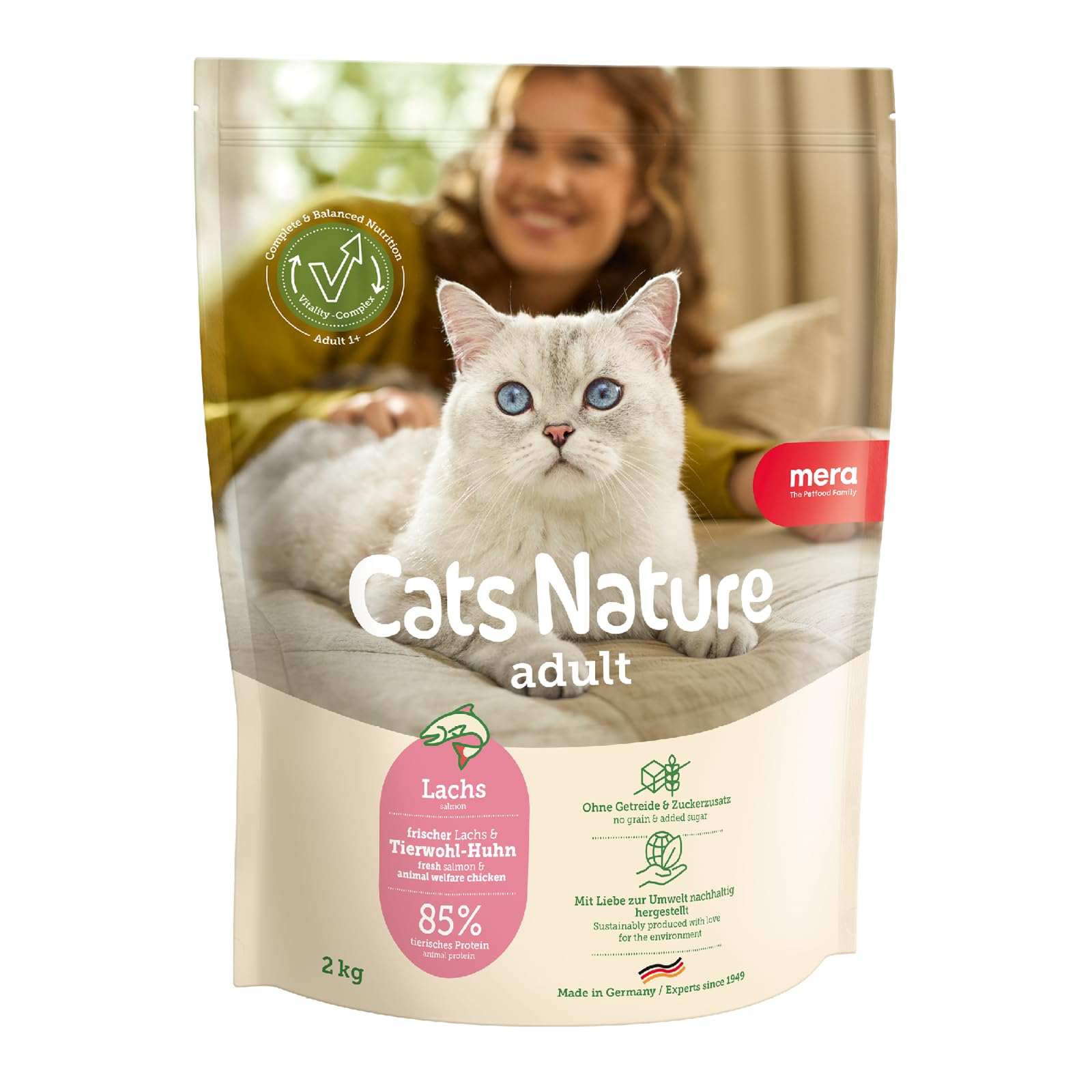 MERA Cats Nature Lachs Premium Katzenfutter Trocken 2kg | Getreidefrei & zuckerfrei | Adult Katzen Trockenfutter hoher Fleischanteil | Dry Cat Food