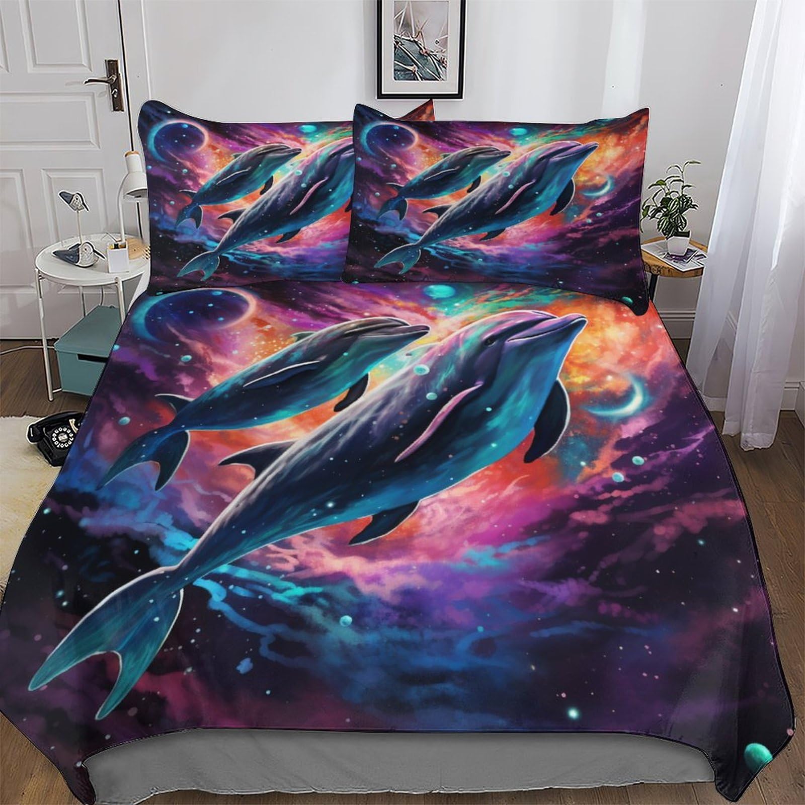 Housse de couette dauphin 3 pièces king size microfibre lit