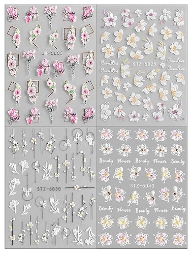 Miniatura 2 de Pegatinas de arte de uñas en relieve 3D con flores autoadhesivas, calcomanías 5D florales para uñas, accesorios de decoración de diseño de uñas, 4
