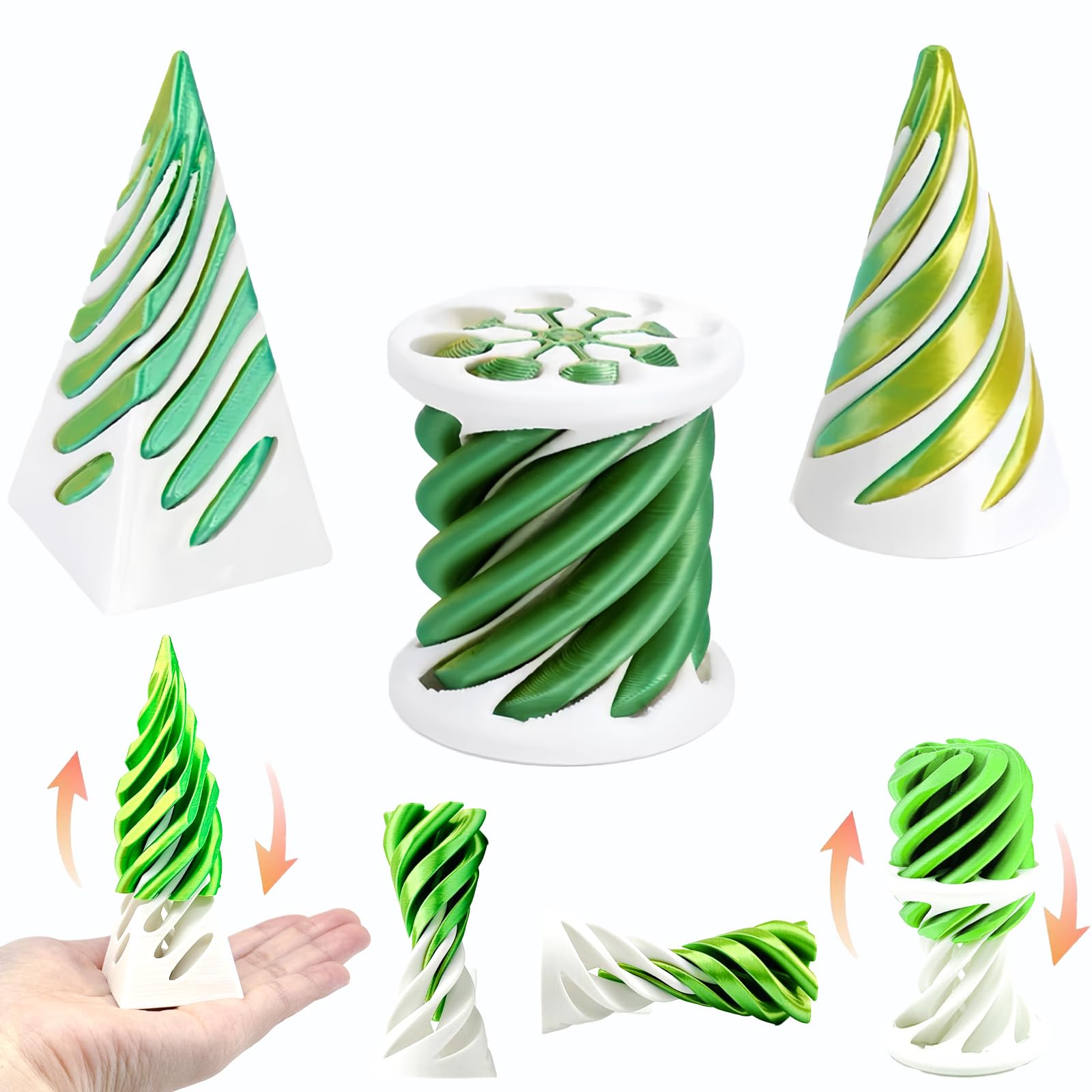 3 Packs Impossible Cone,Spiral Cone Fidget Toy Impossible Pyramid Passthrough Toy,3D Printed Spiral Cone Fidget Toy,Mini Vortex Thread Illusion Desktop Deco Souvenir Gift for Anxiety Relaxing