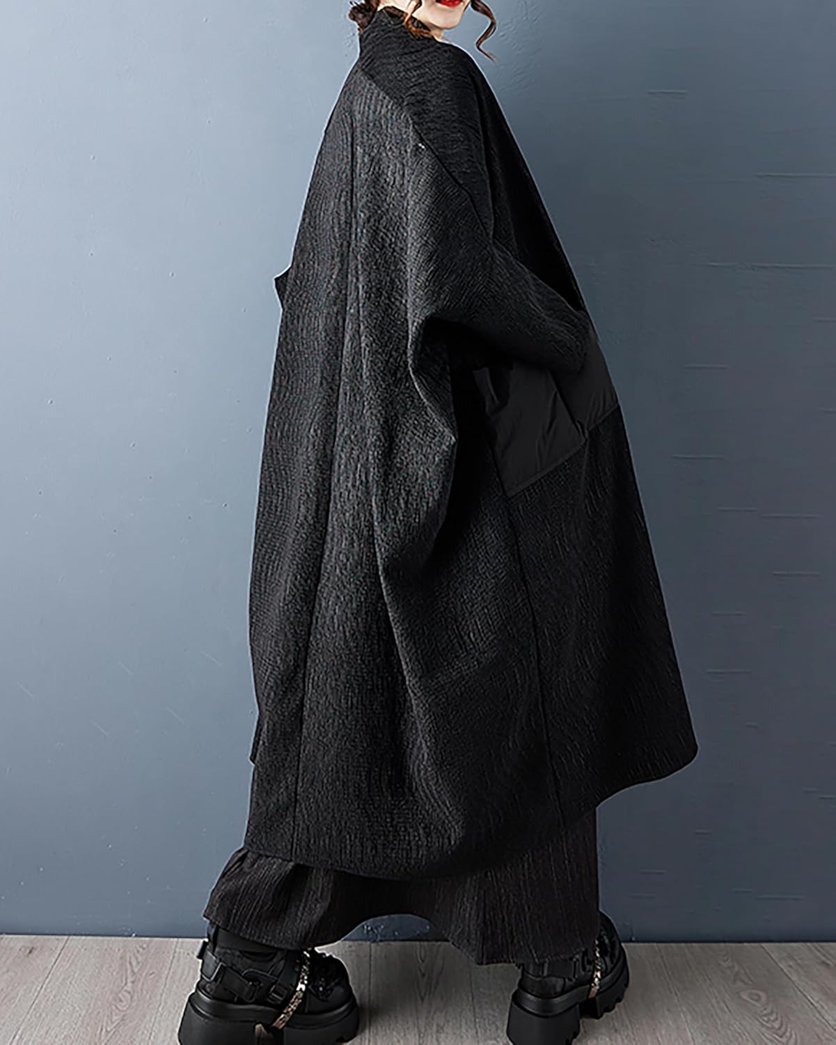 ellazhu Women's Coats Cardigan Chunky Solid Long Sleeve Side Pockets Plus Size Maxi Casual Fashion Vintage GZ688 A - Image 2