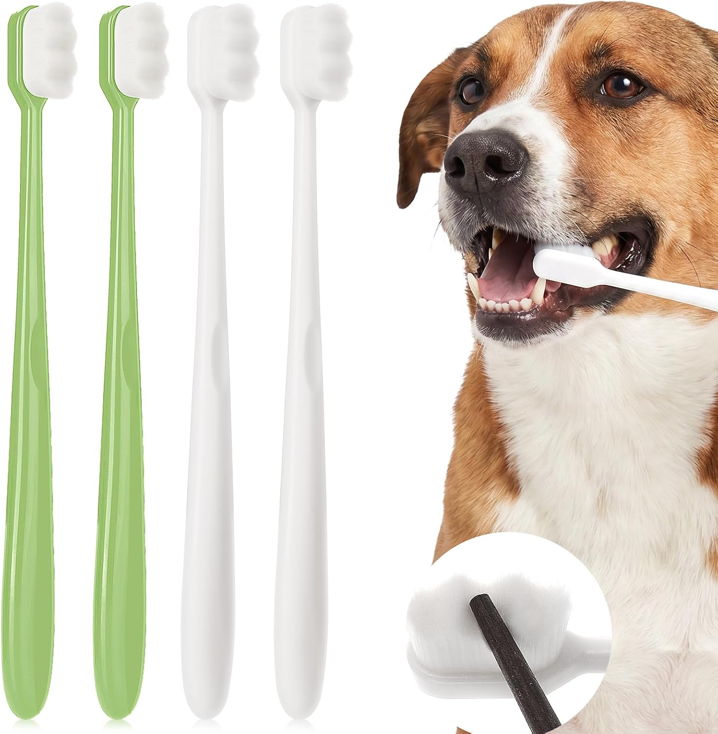4 Pack Soft Dog Toothbrush Bristles Cat Toothbrush White & Green