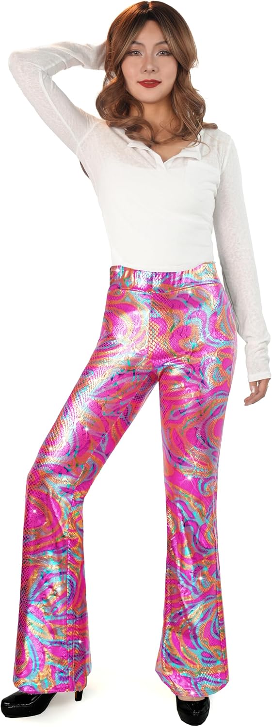 Nawgut Sequin Flare Pants Sparkly Glitter High Waisted Bell Bottoms Leggings Party Disco Clubwear for Women