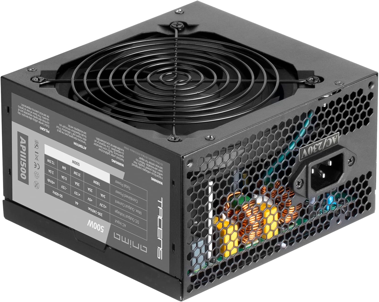 TACENS ANIMA APIII500, PC Power Supply ATX 500W, SMD Technology 85% Bronze 12V, Ultra-Quiet Fan 12 cm Black