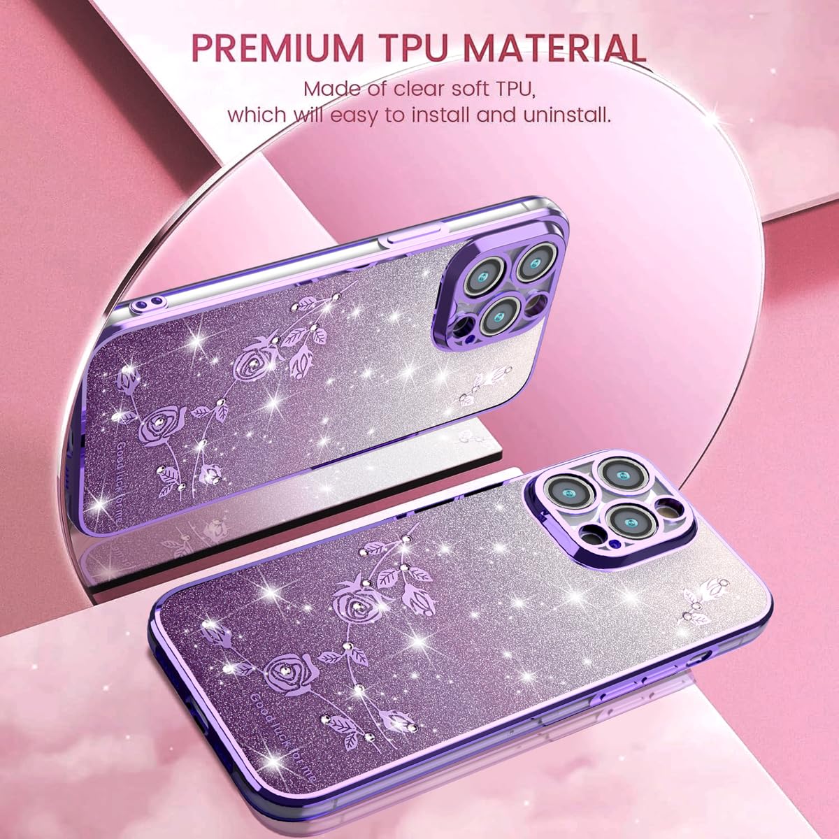 YUXING Cover Transparente Glitter per Honor X8a, Ragazze Donna Flora