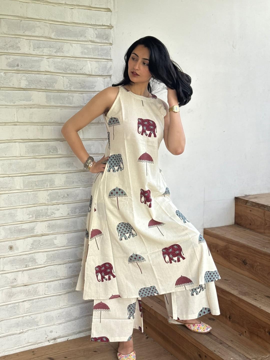 ANNI Designer Ensemble ethno coordonné pour femme, ensemble de pantalons Kurta, ensemble Kurta Palazzo, ensemble élégant en coton pour femme, combinaison festival