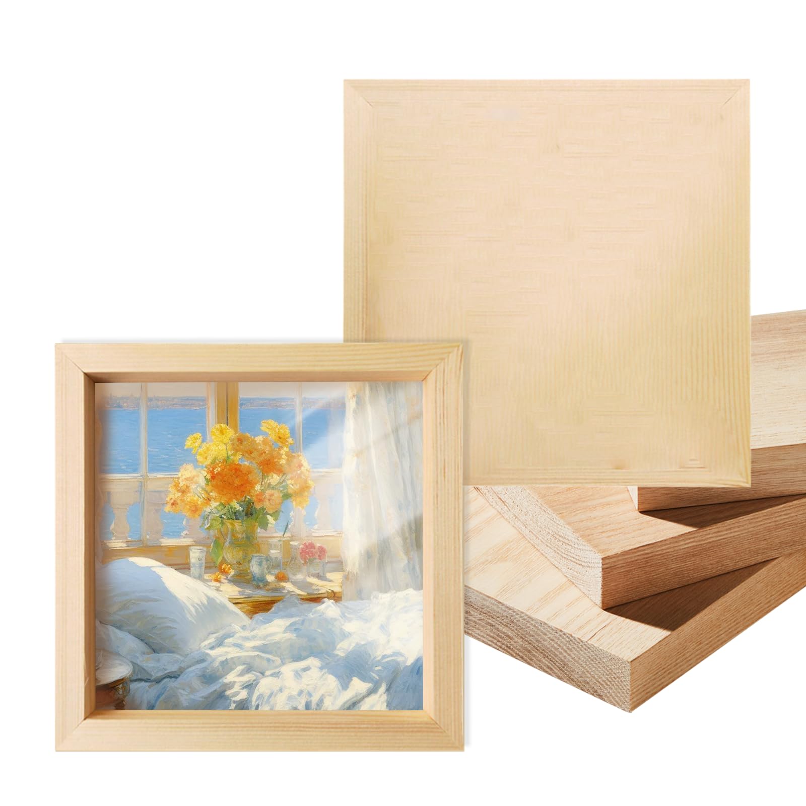 Voittozege 10 Pack Blank Wood Canvas 8 x 8 inch Unfinished Wooden