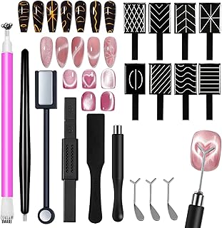 WOKOTO 14 Pcs Cat Eye Magnet For Nails With 3pcs Y-Shape Iron Mold Set, Cat Eye Gel Nail Polish Magnet Tools Powerful Set Wand Magnet, Magnetic Nail Polish Square Round Heart Magnet Stick For Nails