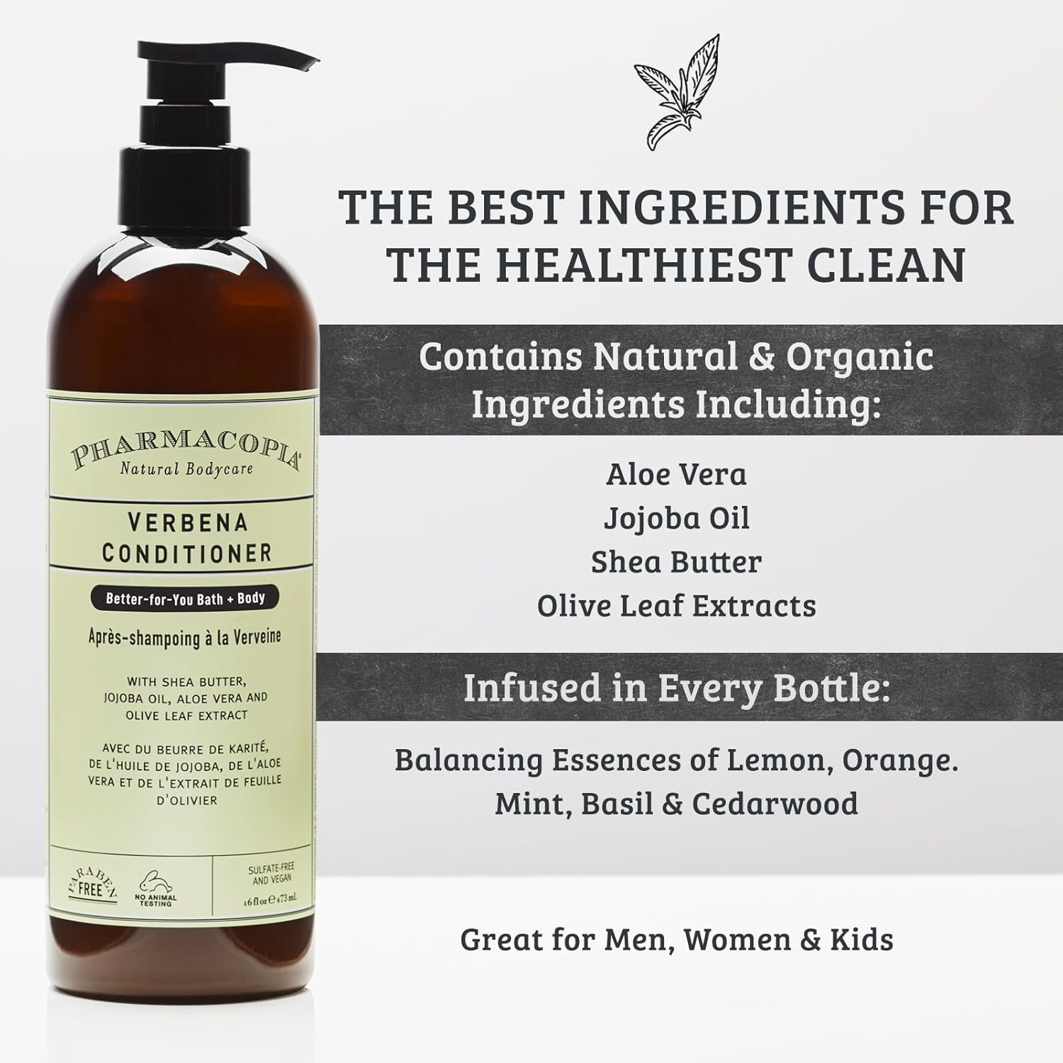 Pharmacopia Verbena Conditioner - Natural Scalp Moisturizer, Vegan & Cruelty-Free Hair Care with Shea Butter, Aloe Vera, Jojoba Oil and Olive Leaf Extract for Dry Hair Treatment and Detangling, 16 oz