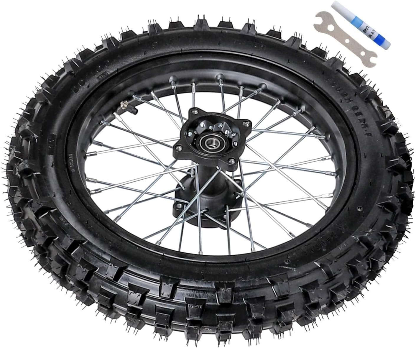 90/100-14 Rear Dirt Bike Wheel Tire & Rim with Inner Tube and 15mm Bearing for 110cc-160cc Pit Bikes, Off-Road Motorcycle, Apollo, SSR, KLX, Coolster 125-160cc