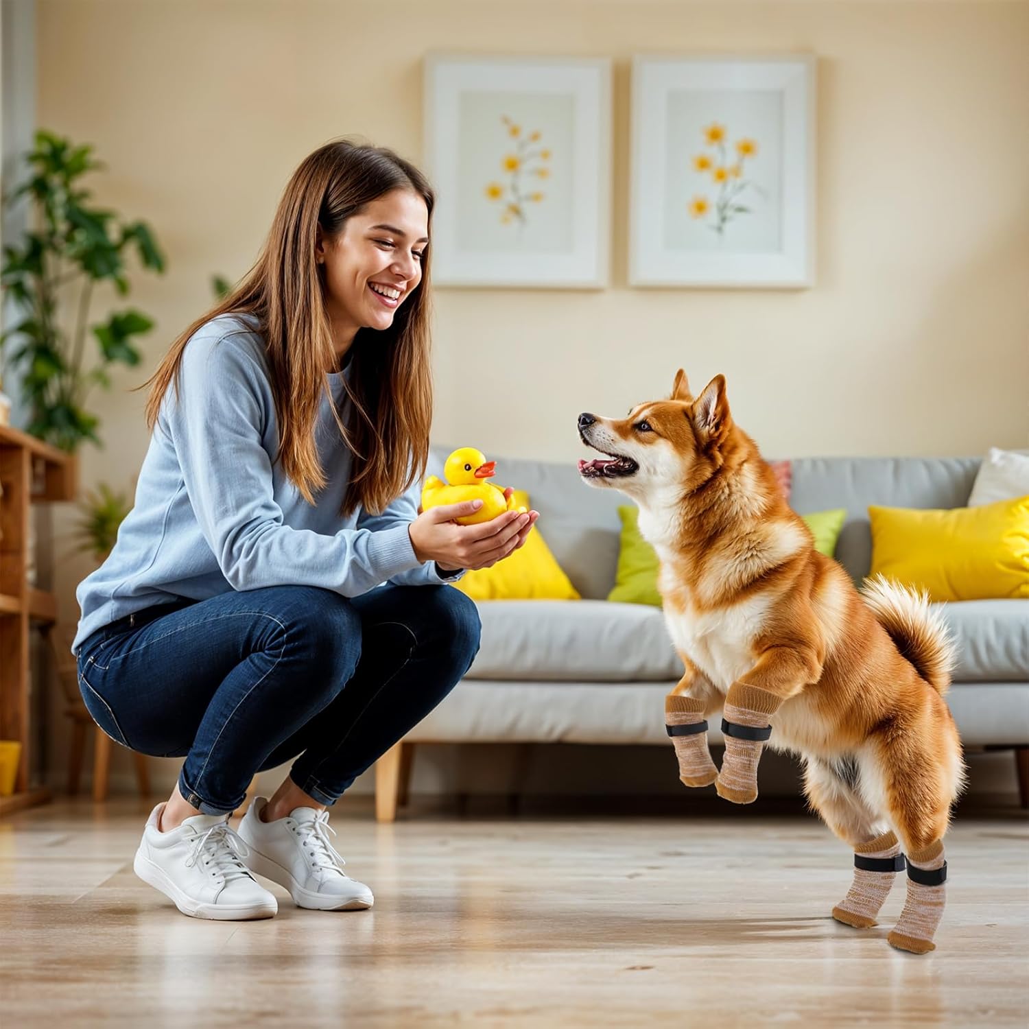 ElevateTech 4Pcs Anti Slip Dog Socks Dog Boots Paw Protectors Breathable Prevent Licking Paws Dog Shoes Hot Pavement Traction Control for Hardwood Floors Small Medium Large Senior (Yellow Black) 8 71zZW6NPllL. AC SL1500