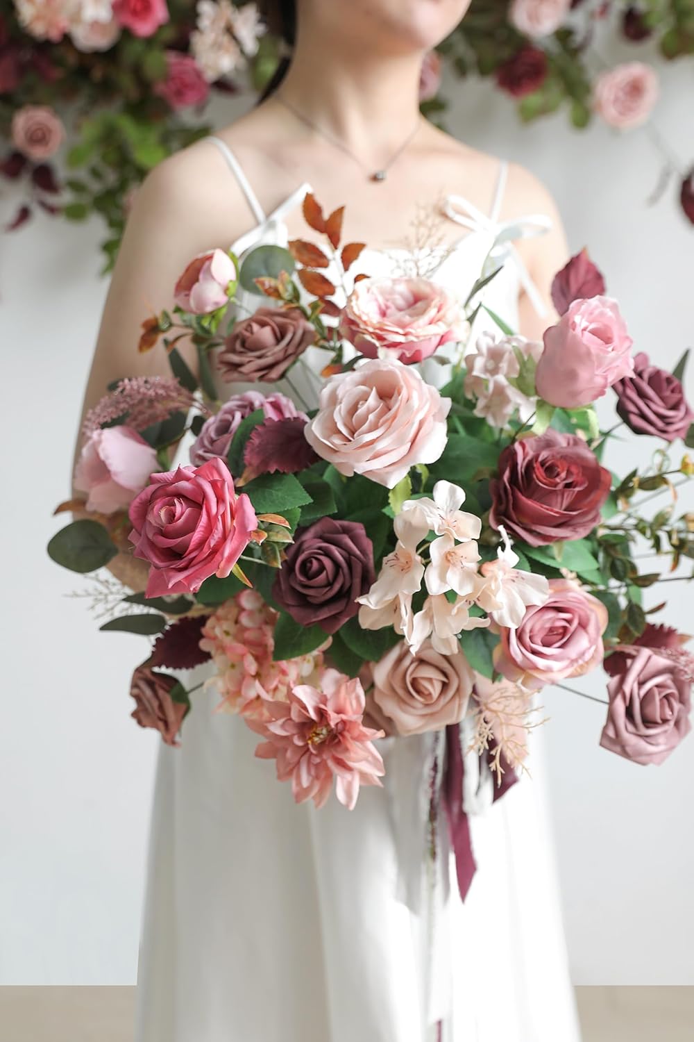 YYHUAWU Mauve Artificial Flowers Combo Set Fake Flower Leaf Box with Stems for DIY Wedding Bouquets Centerpieces Flower Arrangements Decorations Baby Shower Party Home Decorations - Image 3