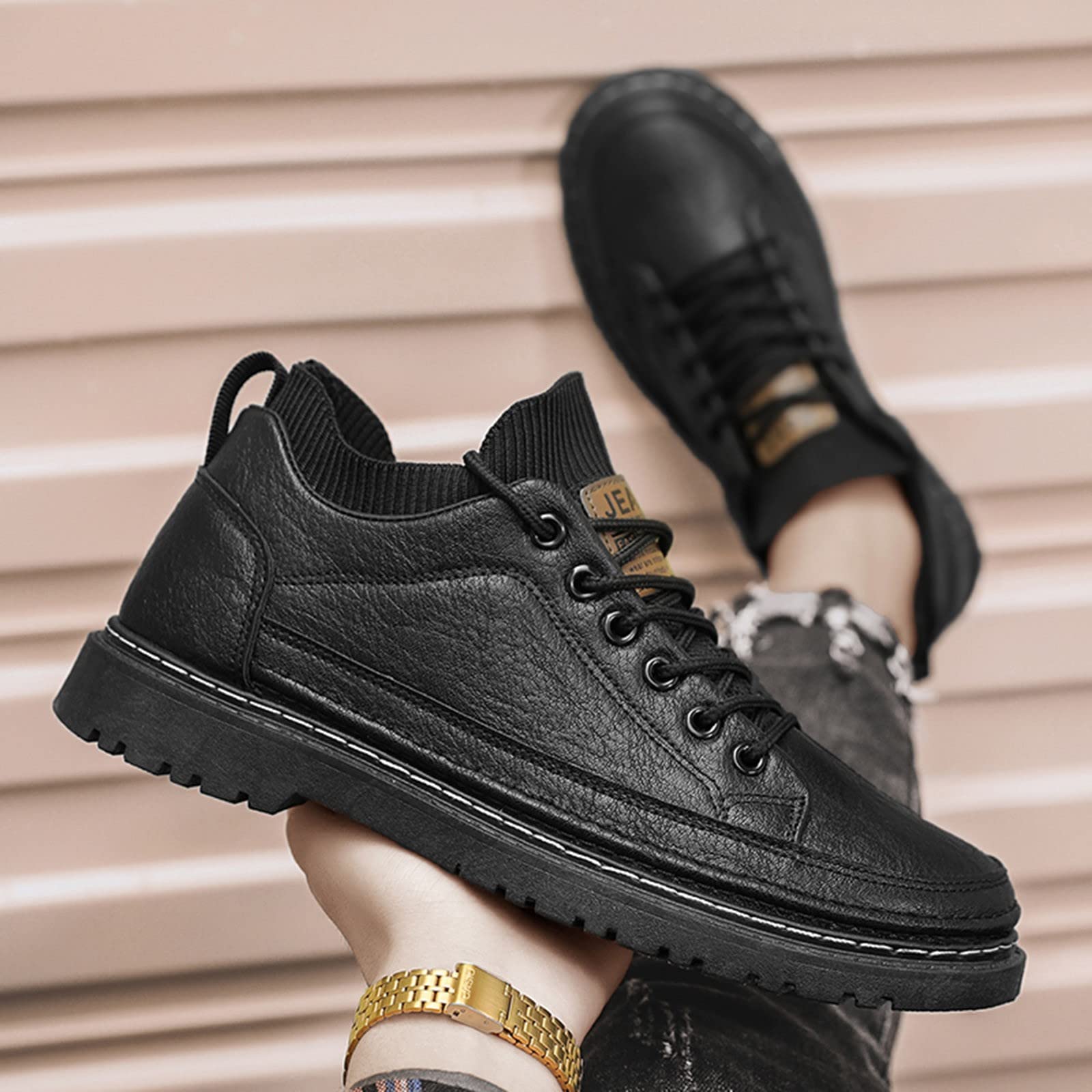 Scarpe da passeggio da uomo, antiscivolo, in pelle PU, impermeabili, per attività all'aria aperta, leggere, per il tempo libero, traspiranti, in pelle