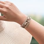 Boho Wrap Bracelets Leather Cuff Bangle Gold Beaded Bracelets for Women Stackable Infinity Bracelets Jewelry with Magnetic Clasp