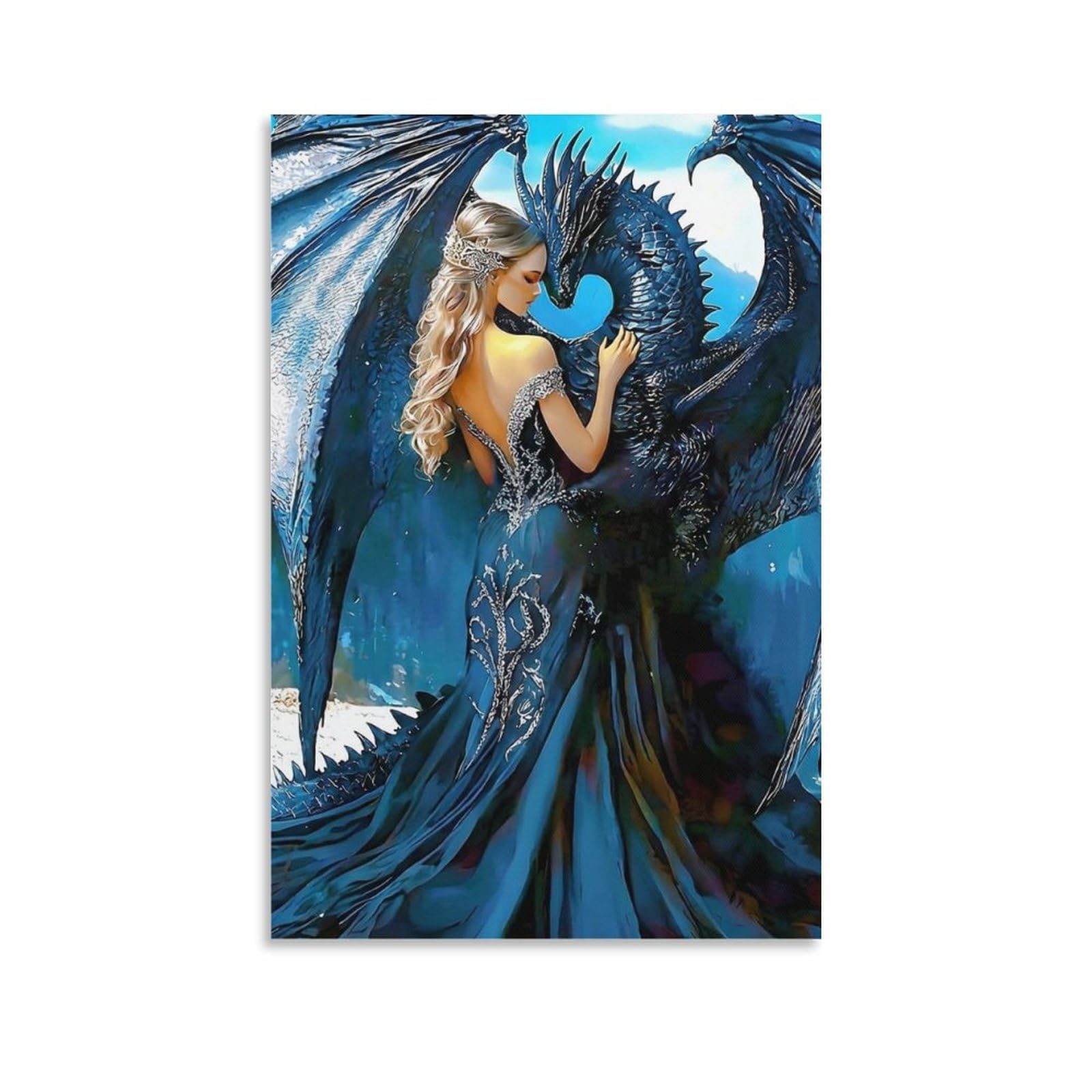 DHBANEIOK Fantasy Dragon Queen_3 Poster Artwork Canvas Prints Picture Modern Canvas Wall Art Picture Wall Hanging for Office Gym Living Room Decor 08x12inch(20x30cm)