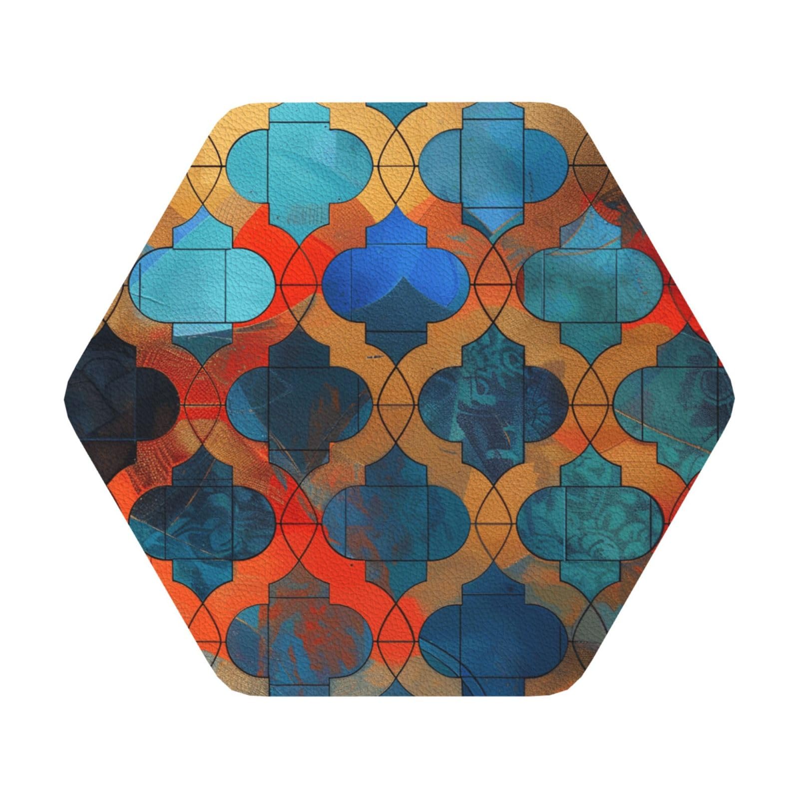 Lattice Print Leather Coaster Set of 6, Hexagon Coasters Table Decorative Coffee Cup Beverage Coasters Wine Beer Bar Coasters for Hot Drinks Table Protection