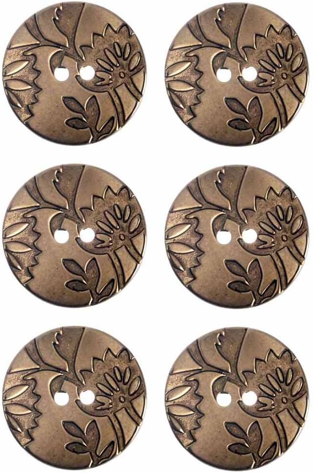 Mibo Buttons & Accessories 8pcs ABS Metal Plated Button - 2 Hole - Engraved Flower Pattern - 22L(22mm) - Matte Antique Gold image 4