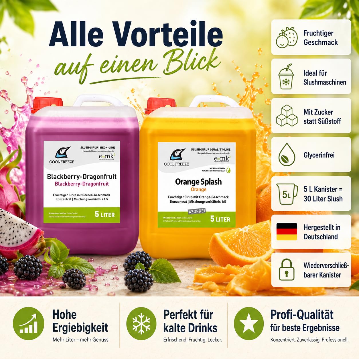 2 er Set Slush Eis Sirup | Drachenfrucht und Orange aus Fruchtsaftkonzentrat | glycerin- und alkoholfrei