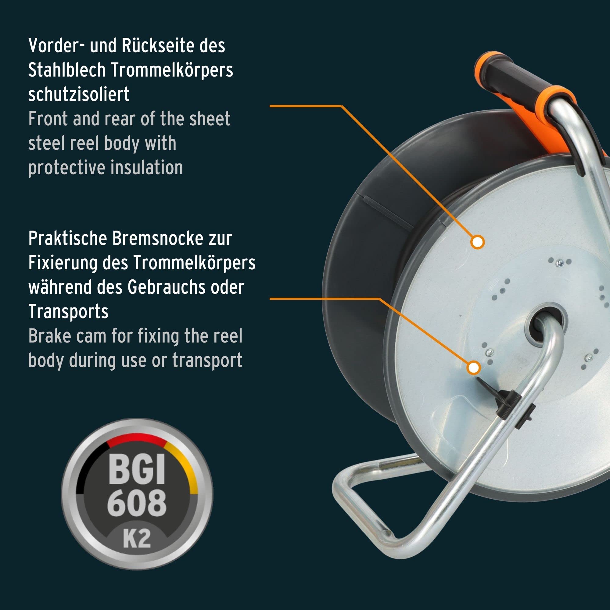 Brennenstuhl professionalLINE SteelCore Kabeltrommel SC 4100 IP44 (40m, Trommelkörper aus Stahlblech, Baustelleneinsatz und ständiger Einsatz im Freien, BGI 608, Made in Germany)