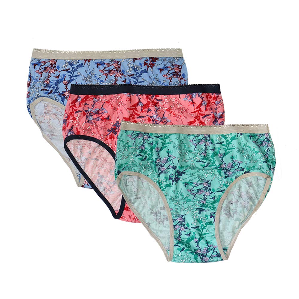 WON NOW Women's Cotton Panties/Briefs (Pack of 3) Size (M) Multicolour ( Green , red , Blue )