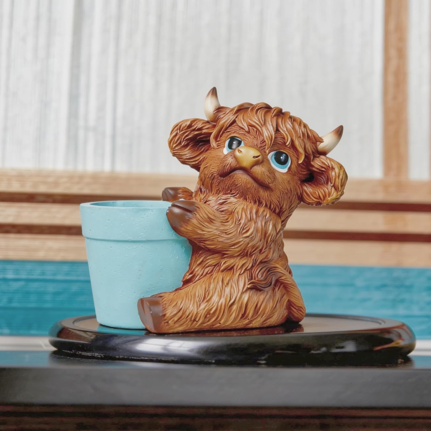 Cute Plant Pots Decor - 7.1" Resin Highland Cow Succulent Planter with Drainage, Mini Succulent Pot for Home Desk Patio Decorations Outdoor Indoor, Best Gift for Plant Lovers