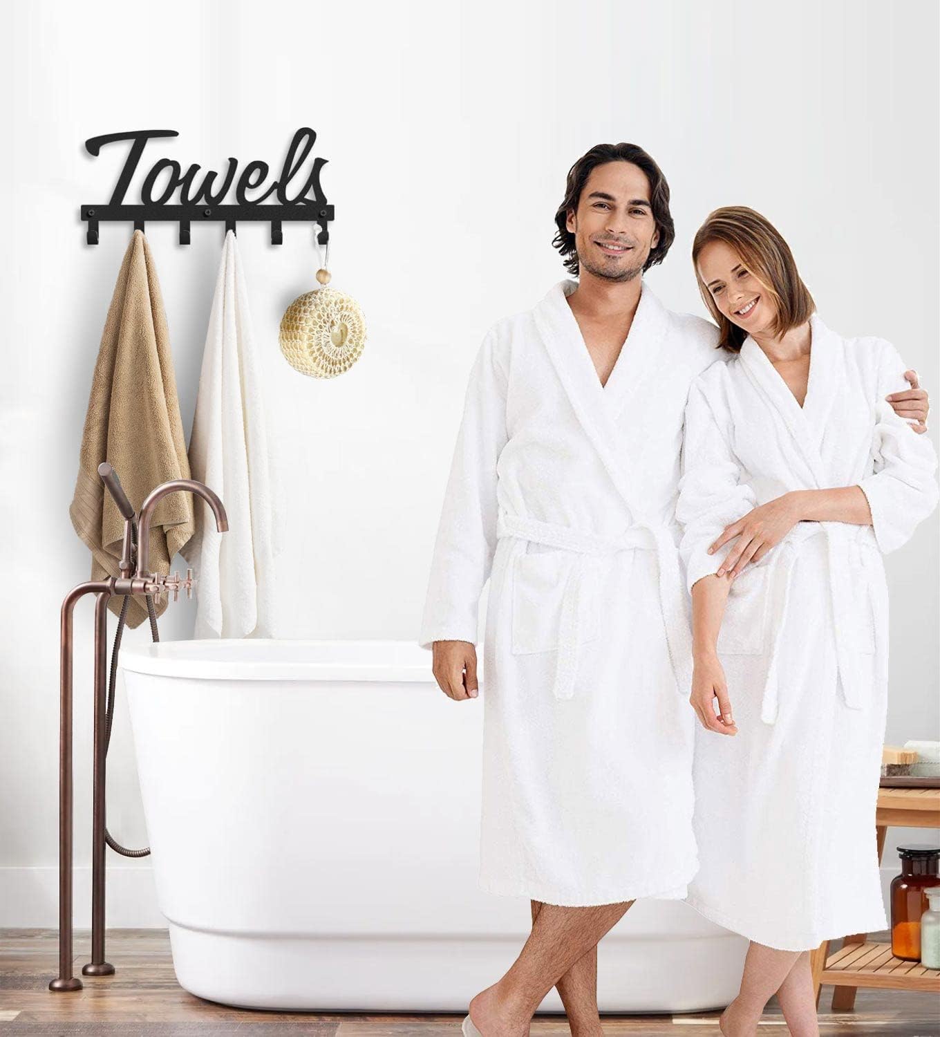 Livelab Towel Rack, Towel Racks for Bathroom Wall Mounted, 6 Hooks Black Metal Towel Holder for Bathroom Space Saving, Waterproof Rustproof Easy Install Bathroom Decor Towel Hanger Organizer - Image 5