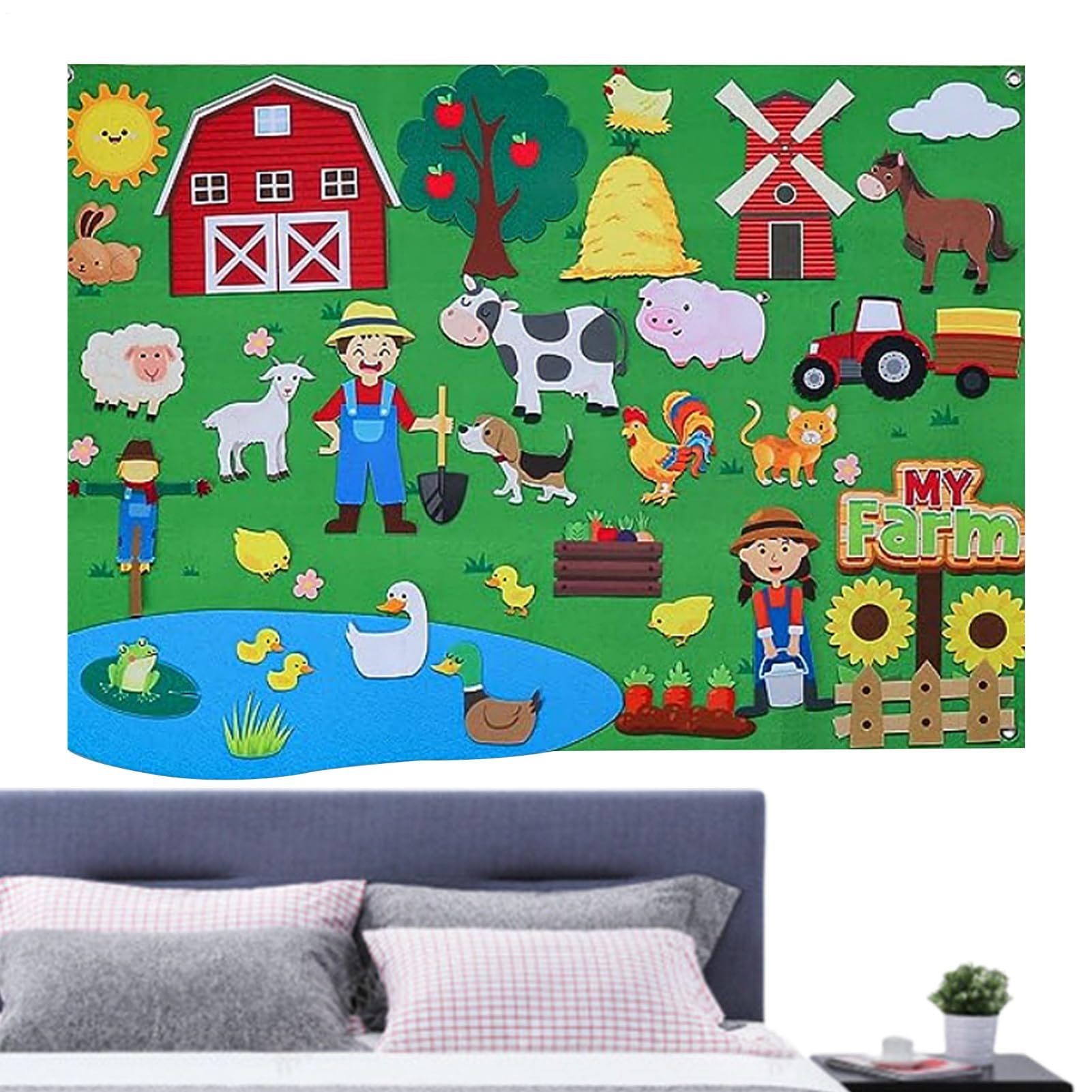 Tavola in feltro per bambini - Set di storie in feltro di flanella fai da te,Set di tabelloni multifunzionali in sfocato con animali da fattoria, attività educative da parete per bambini in età
