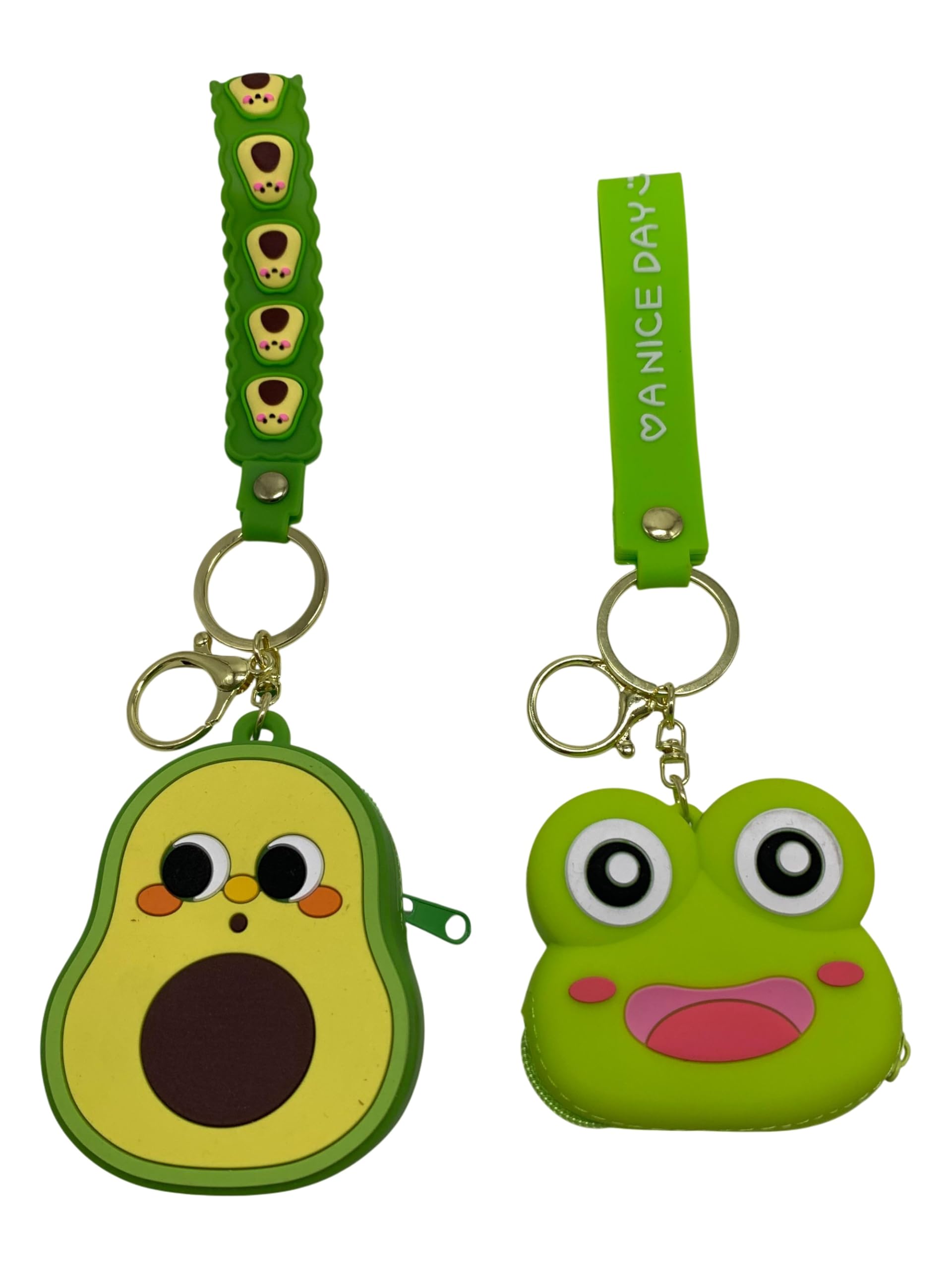 Bag in Cute Silicone Coin Holder Cute Silicone Keychain Small Purse Keychain (Avocado & Smily Frog)