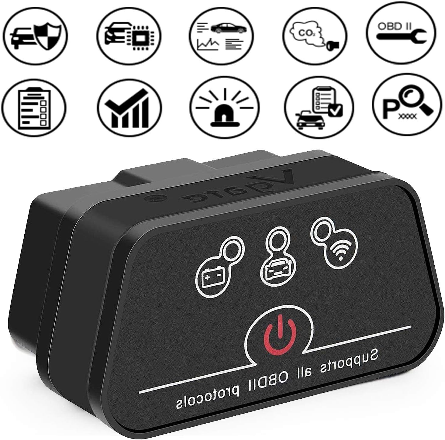 vgate WiFi iCar2 OBDII Code Reader Elm327 OBD2 Scanner Check Engine Light Auto Sleep Obd2 Scan Tool Support All Obd2 Protocol for Android PC iOS - Black