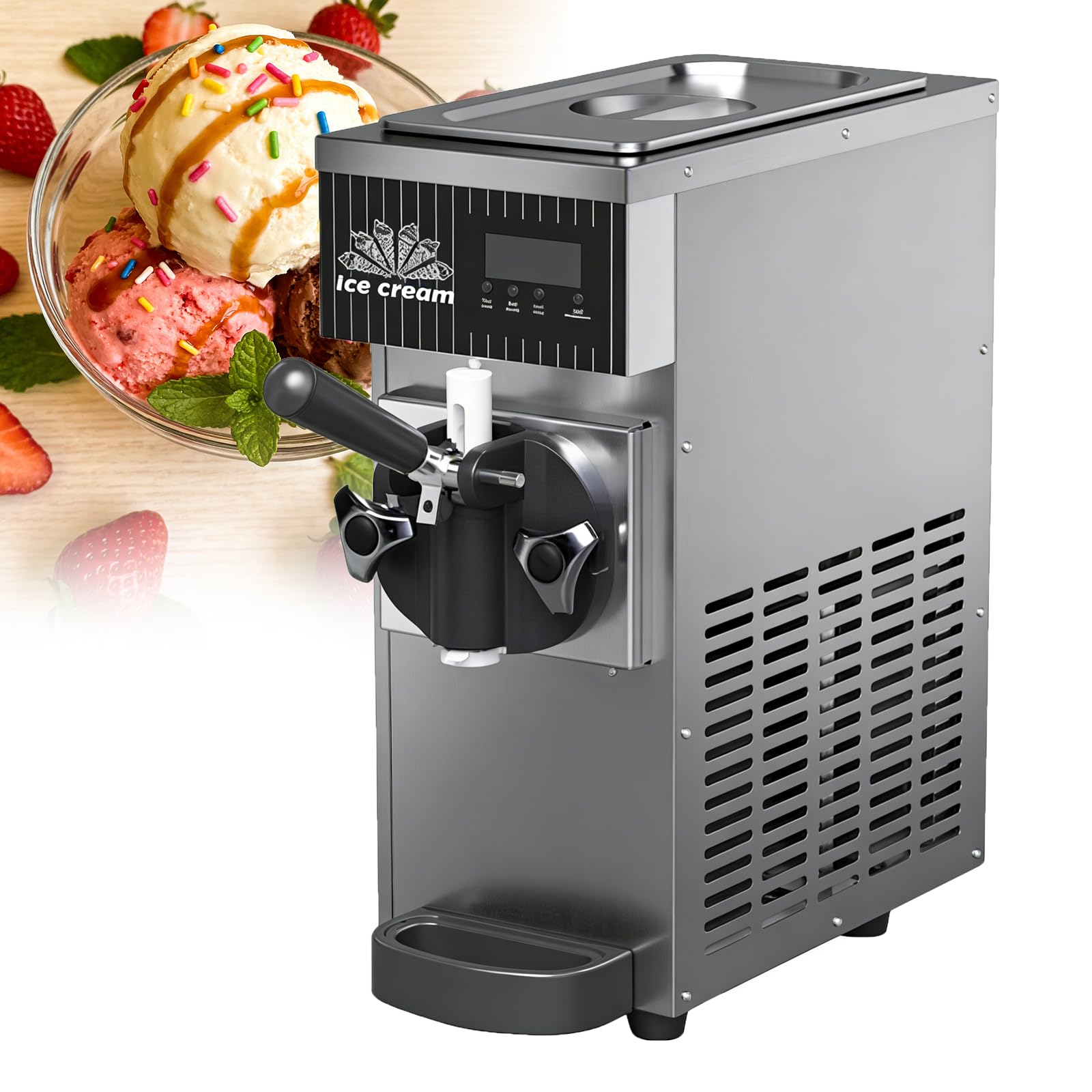 Machine à Glace Italienne pour Usage Domestique et Commercial, sorbetière/yaourtière glacée de comptoir d'une capacité de 4 à 5 kg/h, avec Panneau LCD Silver-750w