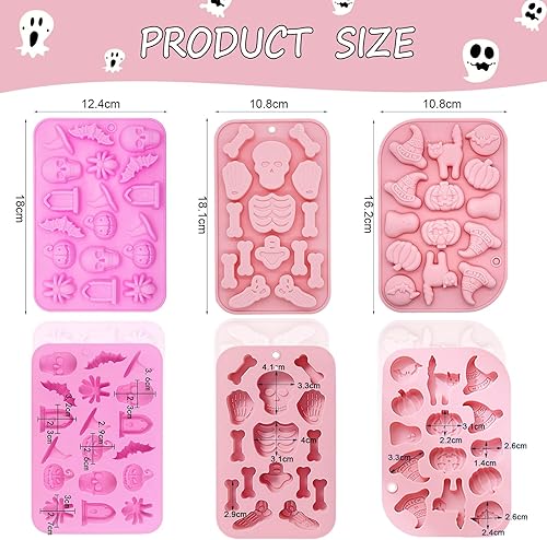 Miniatura 2 de Moldes de silicona para Halloween, paquete de 3 con diseños de calabaza, calavera, esqueleto, fantasma, murciélago para hornear, chocolate, dulces,