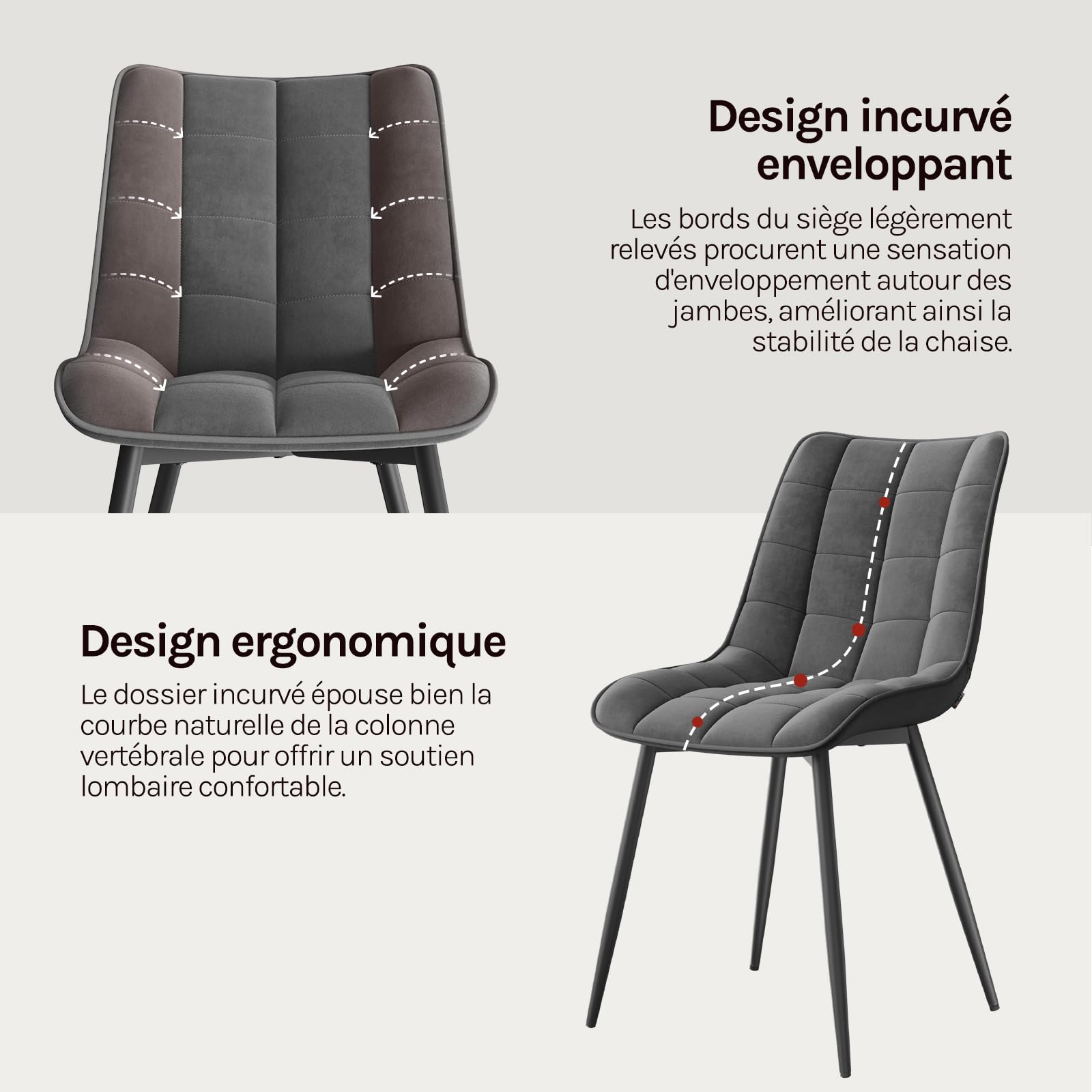 WOLTU Chaise de Salle à Manger Design Moderne Velours Gris Foncé