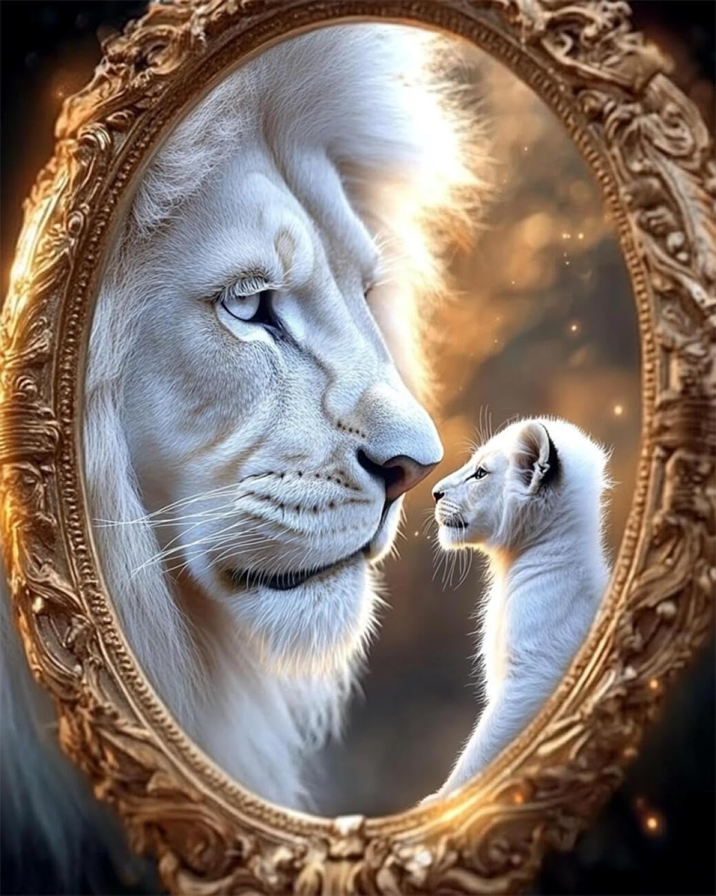 AYAOYANGGO Animal DIY Embroidery Beads Set Fantasy Lion Beadwork Craft Kit for Beginners,Needlework Set,Preprint Pattern Decor Wall Art 60x80cm