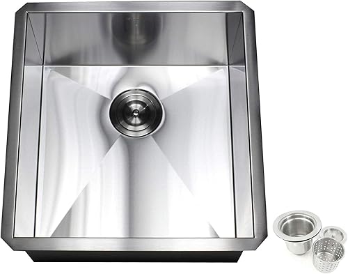 Zero Radius - Fregadero de cocina de acero inoxidable de 16 calibres con colador de cesta extraíble