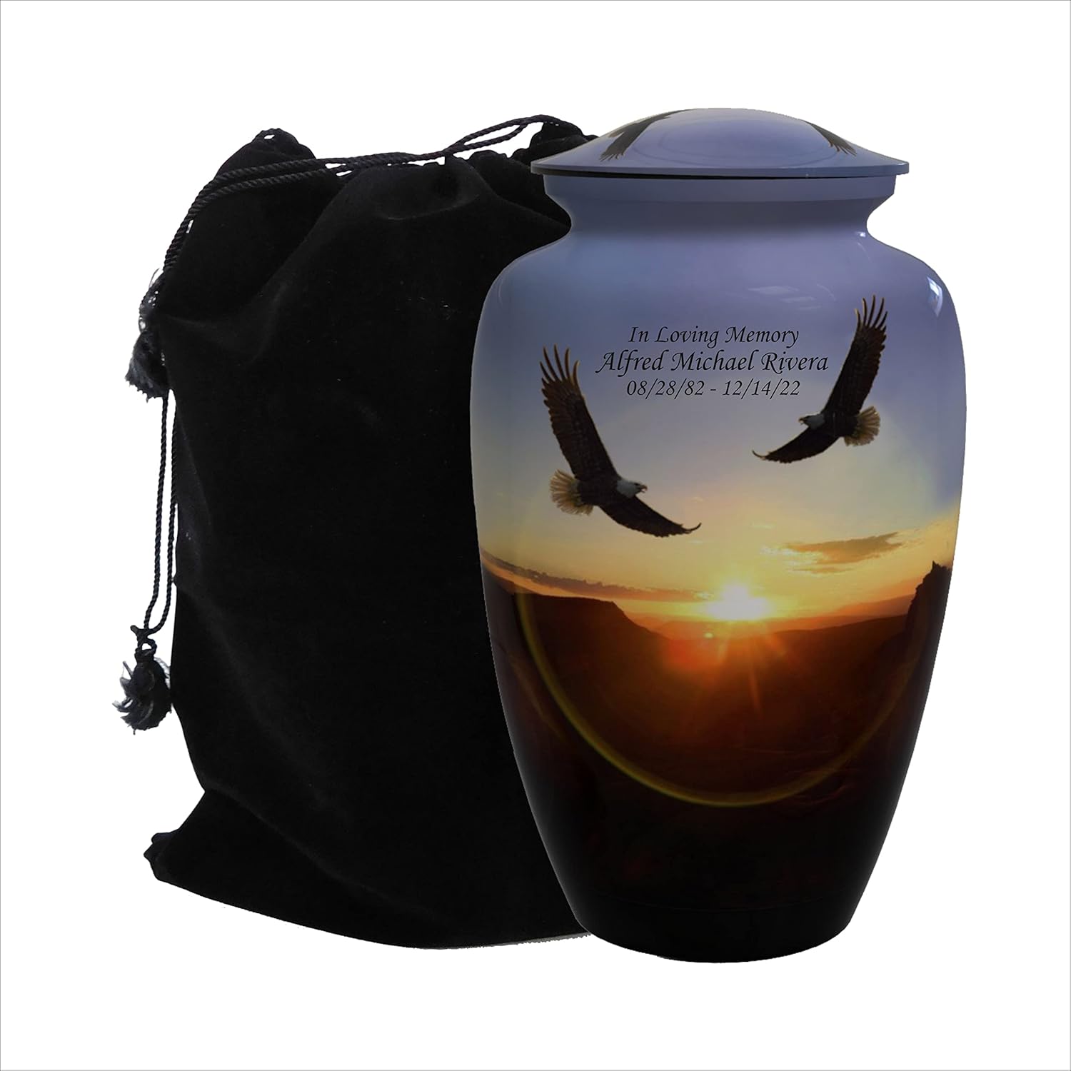 Flying American Eagle Personalized Human Cremation Urn with Keepsake and Velvet Bag