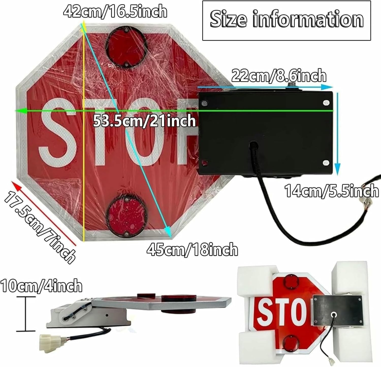 School Bus STOP Sign Paddle - Double-Sided Reflective Street Road Signs with Flashing LED Lights, Includes Wireless Controller for School Bus, Safety Vehicles