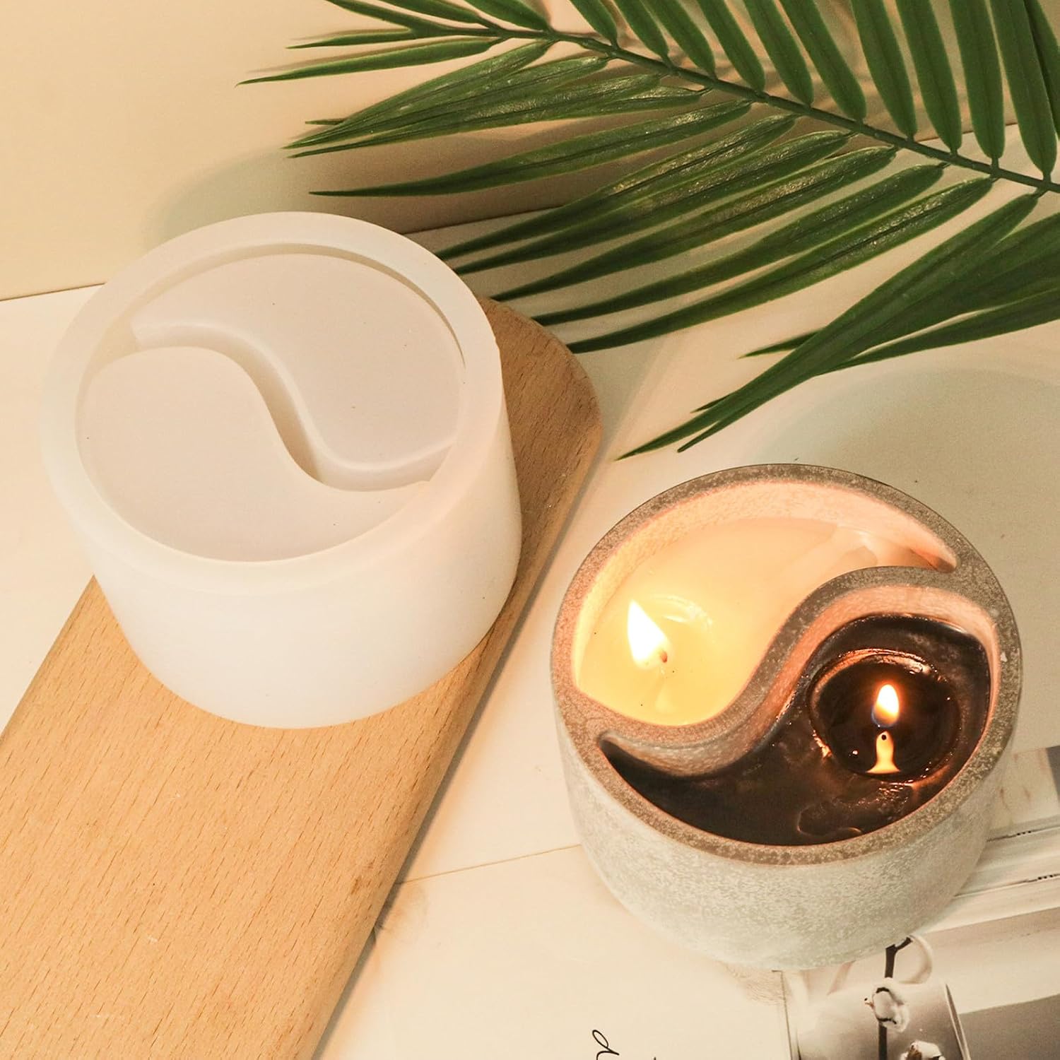 Yin Yang Concrete Candle Jar Mold Candle Holder Silicone Mold Tai Chi Yin Yang Cement Candle Vessels Silicone Mould Succulent Flower Pot Making Tool image 3