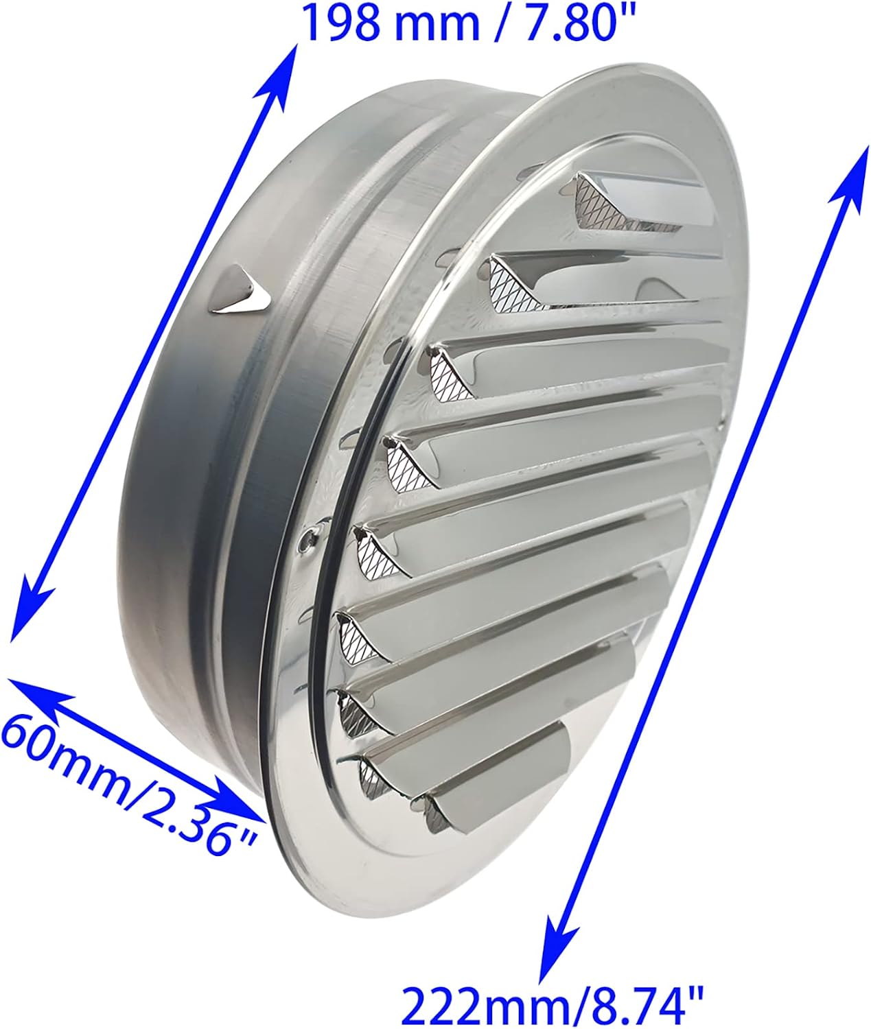 8 Inch/200mm Round Air Outlet Vent Stainless Steel Soffit Vent Louver Grille Cover with Built-in Screen Mesh for Wall Ceiling