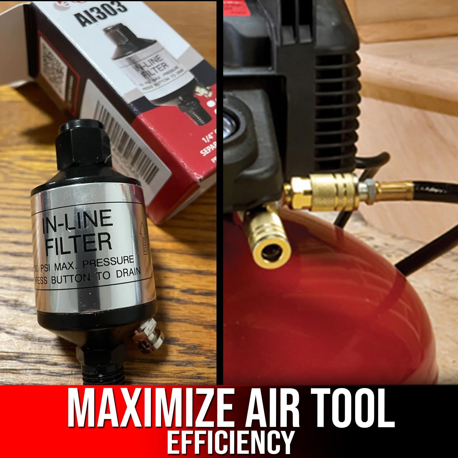 LE LEMATEC Air Compressor Moisture Filter & 15pc Fitting Kit Bundle – Clean, Efficient Airflow & Secure Connections (AI303-C1+LE-CU15K)