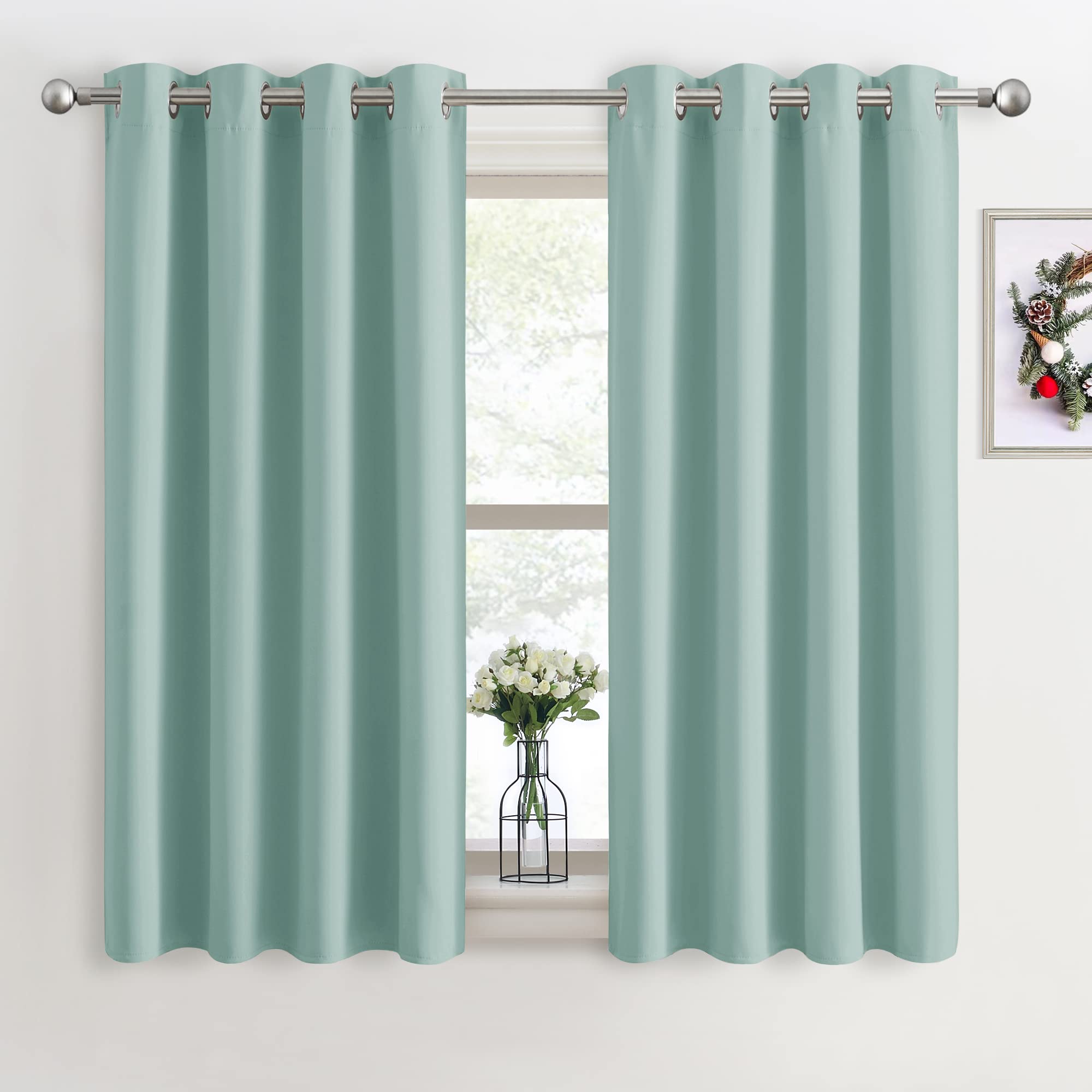 PONY DANCE Tende per Interni Corte - Tende Cameretta Bambini ad Occhiello Tende Salone Tenda Oscurante da Interno Tende Salotto Moderne 2 Pezzi L 117 x A 137 cm, Verde Chiaro