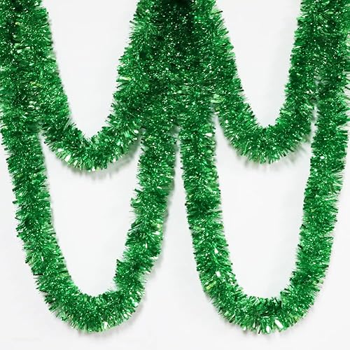 Rollo de Guirnalda de Oropel Verde Retorcido de 25 pies de Largo, Decoraciones de Papel Metálico Brillante para Carrozas de Desfile, Halloween