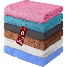 QUBA LINEN 100% Cotton Bath Towel Set Soft, Absorbent Towels for Bathroom, Spa & Gym Use Durable, Reusable & Machine Washable Bath Towels - Multicolor, 27x54 Inches, Pack of 6