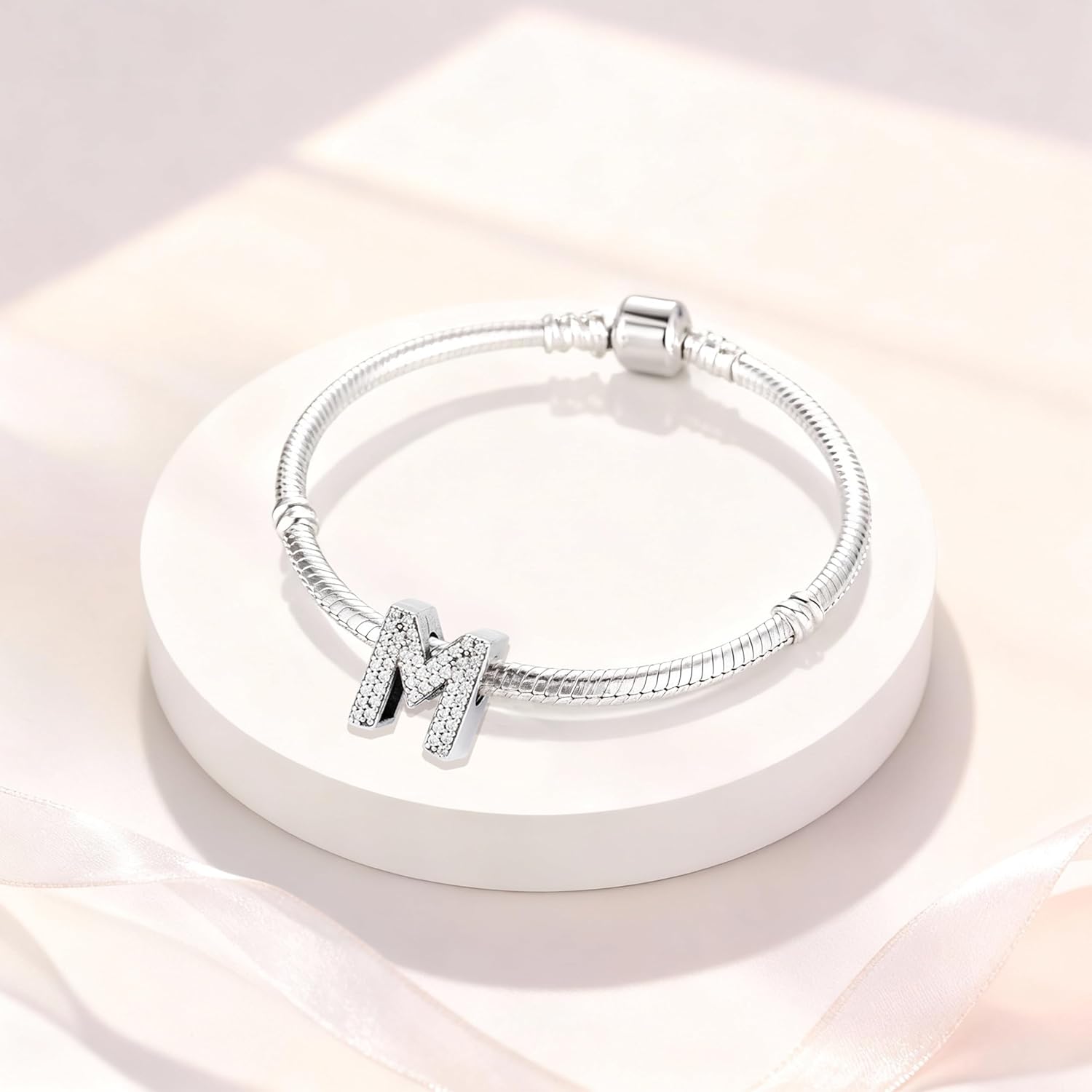 PARCOM Letter Charms Fits Pandora Bracelets S925 Sterling Silver Initial Charms for Bracelets Alphabet A-Z Letters Bead Bracelets Necklace Pendent with Cubic Zirconia for Women Birthday Ceremony DIY Jewelry - Image 3