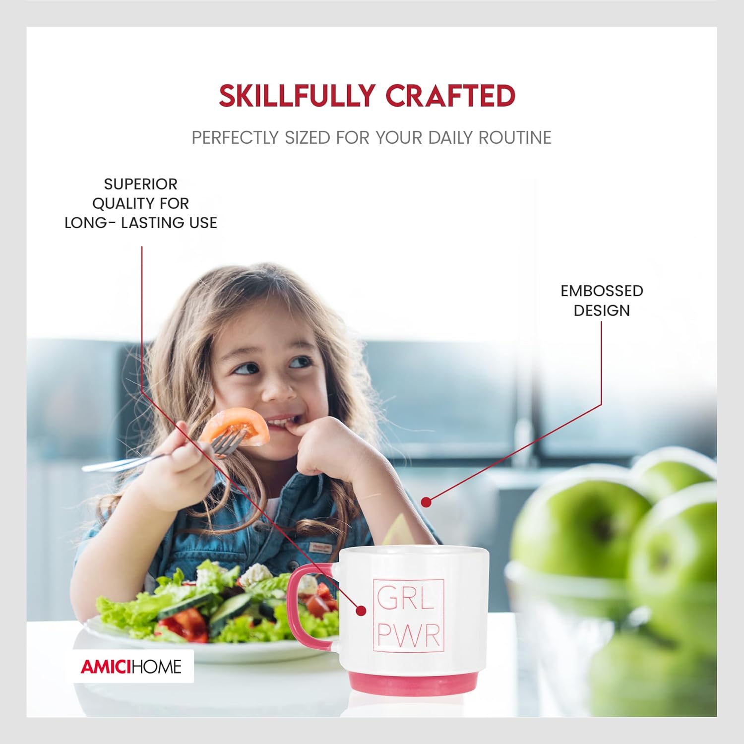 Amici Home Girl Power Coffee Mug, 20 Oz Oversized Ceramic Cup with Pink Handle & Base - Smooth Rim for Easy Sipping, Motivational Drinkware for Coffee, Tea & Hot Beverages - Great Gift for Friends - Image 5